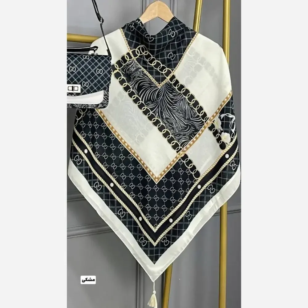 روسری نخی گوچی پاپیون قواره 130 رنگ مشکی سرمه ای سبز آبی