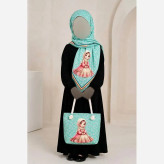 ست کیف و روسری بچگانه روسری نخی دور دوخت و کیف مخمل ضخیم چاپی