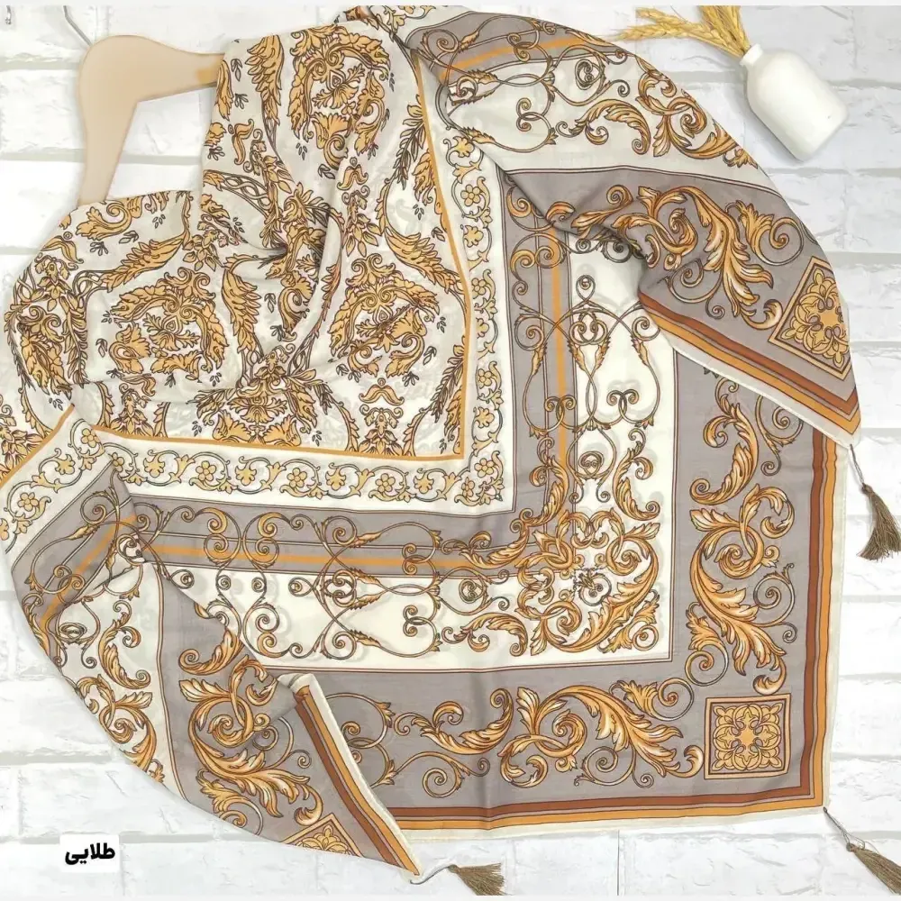 روسری نخی الیزابت قواره 130 رنگ طلایی و سرمه ای