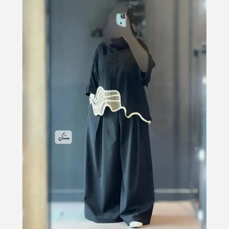 ست شومیز و شلوار لنین مشکی مدل ترلان سایز بزرگ