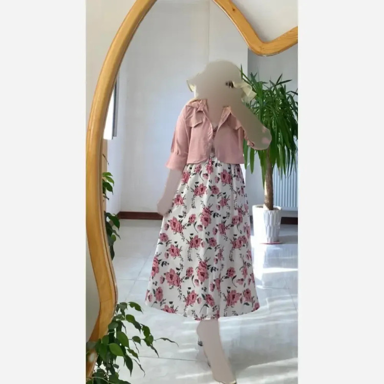 کت سارافون زنانه سودا جنس شانتون کریشه و ابروبادی رنگ صورتی فری سایز