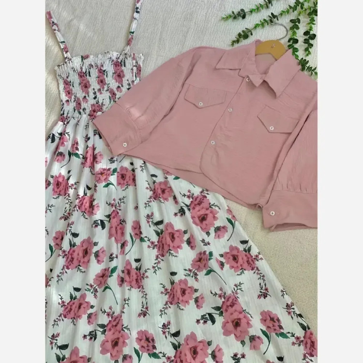 کت سارافون زنانه سودا جنس شانتون کریشه و ابروبادی رنگ صورتی فری سایز