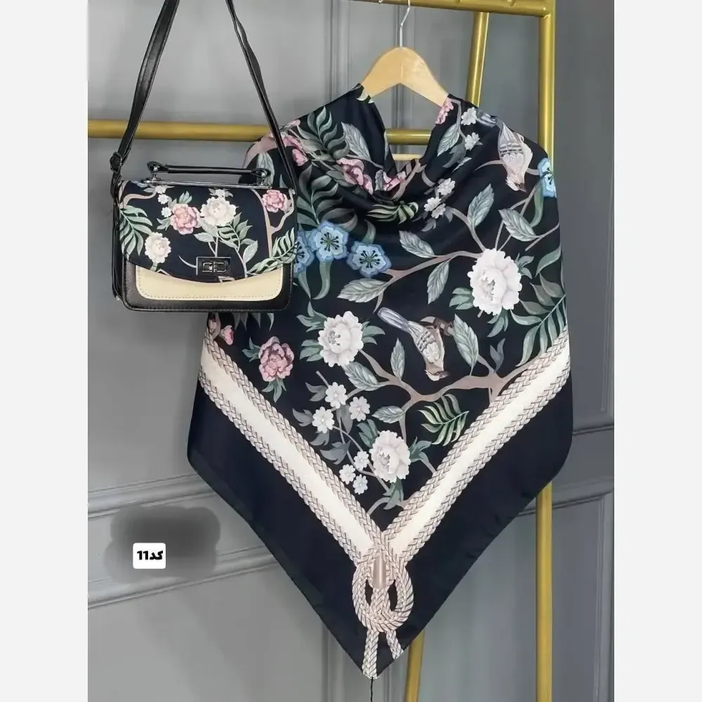 ست کیف و روسری گلسا مخمل و چرم صنعتی نخی منگوله دار