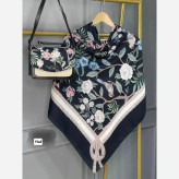 ست کیف و روسری گلسا مخمل و چرم صنعتی نخی منگوله دار