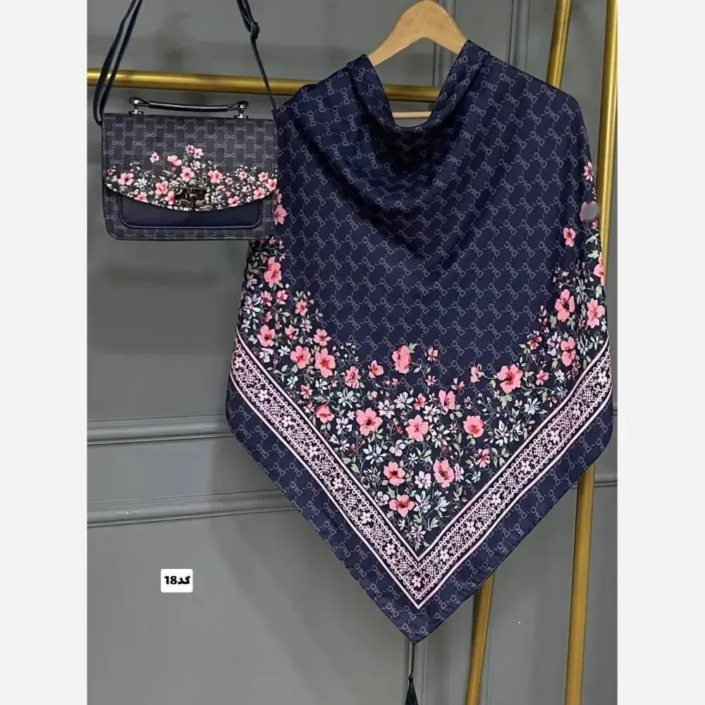 ست کیف و روسری گلسا مخمل و چرم صنعتی نخی منگوله دار