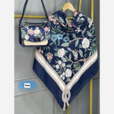 ست کیف و روسری گلسا مخمل و چرم صنعتی نخی منگوله دار
