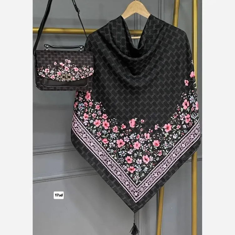 ست کیف و روسری گلسا مخمل و چرم صنعتی نخی منگوله دار