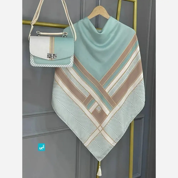 ست کیف و روسری طرح ورساچه مخمل و چرم صنعتی با روسری نخی قواره 130