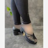 کفش طبی تابستانه زنانه رویه چرم صنعتی بیاله پاشنه 6 سانت رنگ مشکی
