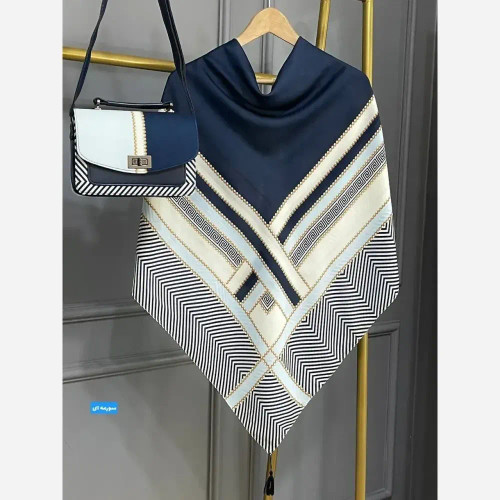 ست کیف و روسری طرح ورساچه مخمل و چرم صنعتی با روسری نخی منگوله دار قواره 130
