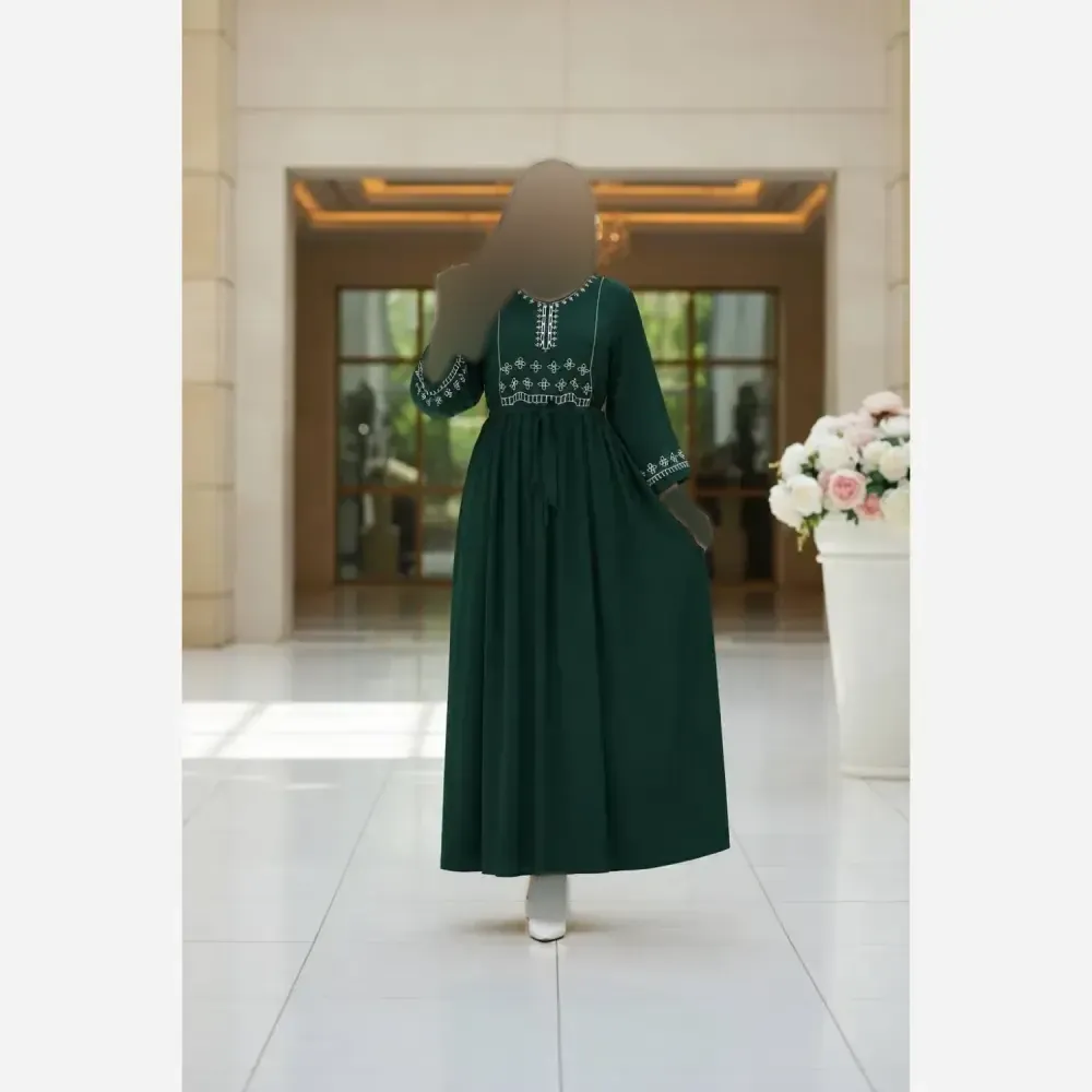 پیراهن چاپی نخ وارداتی فری سایز بنددار زنانه