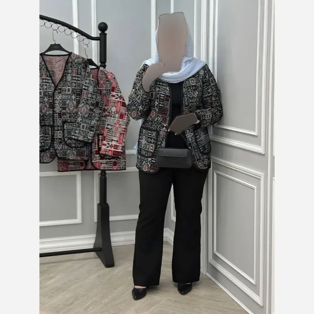 کت خورشید تافته فری سایز 38 تا 46 ژورنال قد 72 سانت