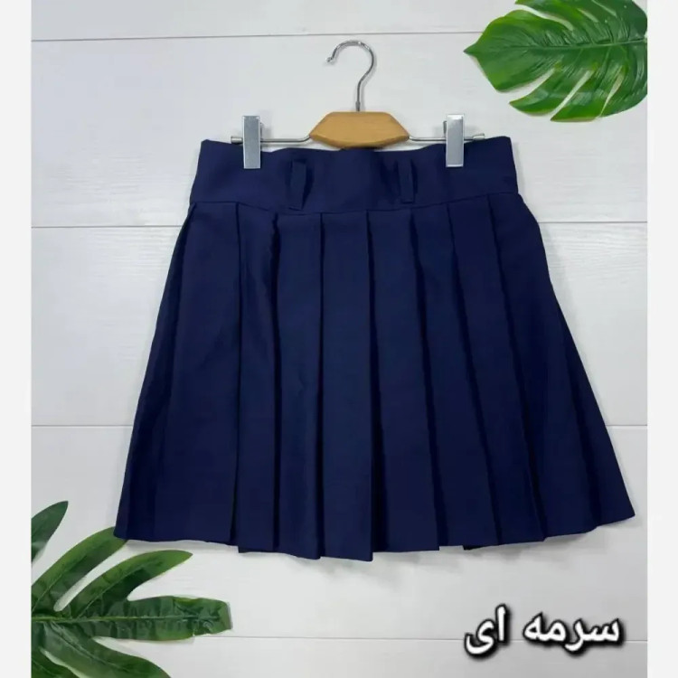 دامن کوتاه پلیسه زنانه جنس مازراتی درجه یک رنگ مشکی و سرمه ای