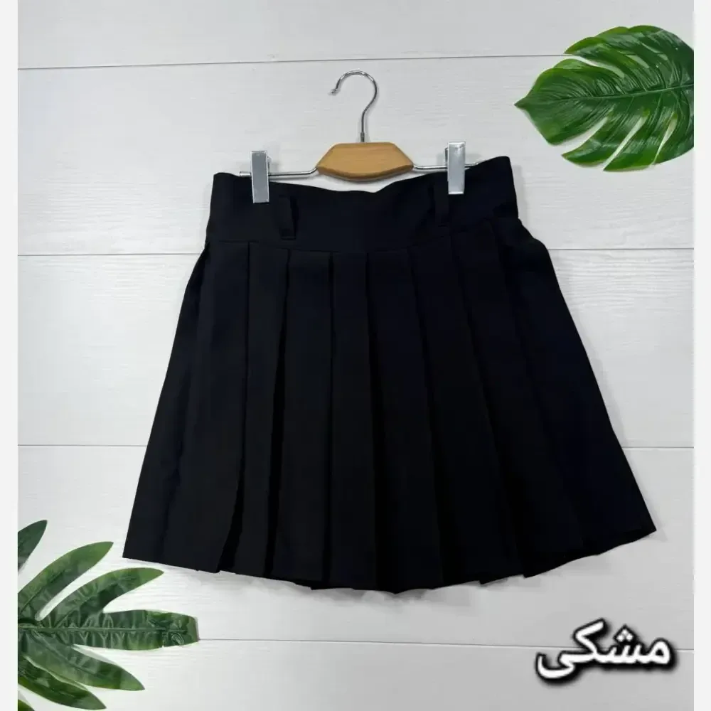دامن کوتاه پلیسه زنانه جنس مازراتی درجه یک رنگ مشکی و سرمه ای