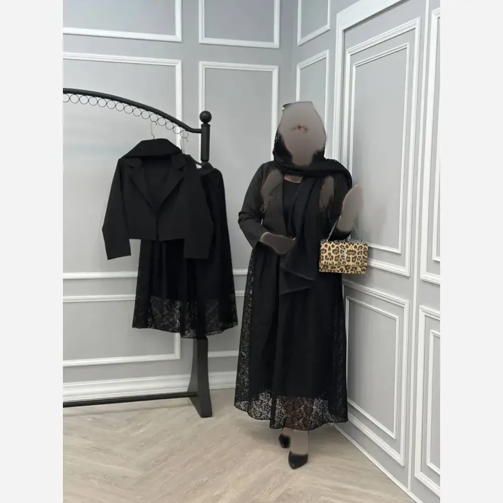 سه تیکه مجلسی مشکی کت مازراتی و دامن دانتل فری سایز