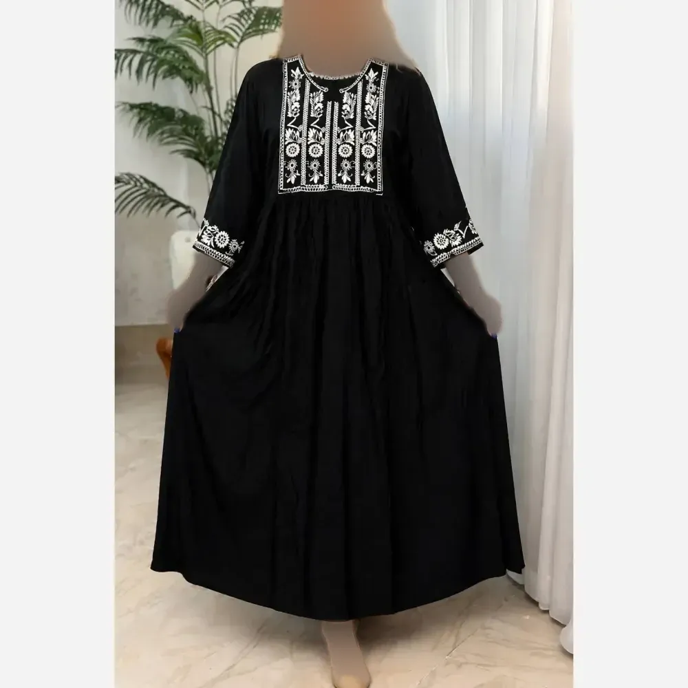 پیراهن نخی خنک و سبک پوپک رنگ مشکی سایز فری 38 تا 46