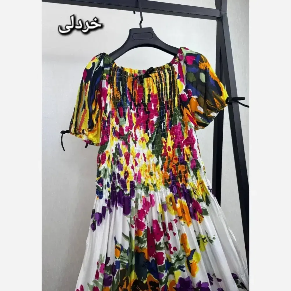 لباس ساحلی آستین بلند نخی وارداتی بهارین رنگ خردلی سایز فری سایز