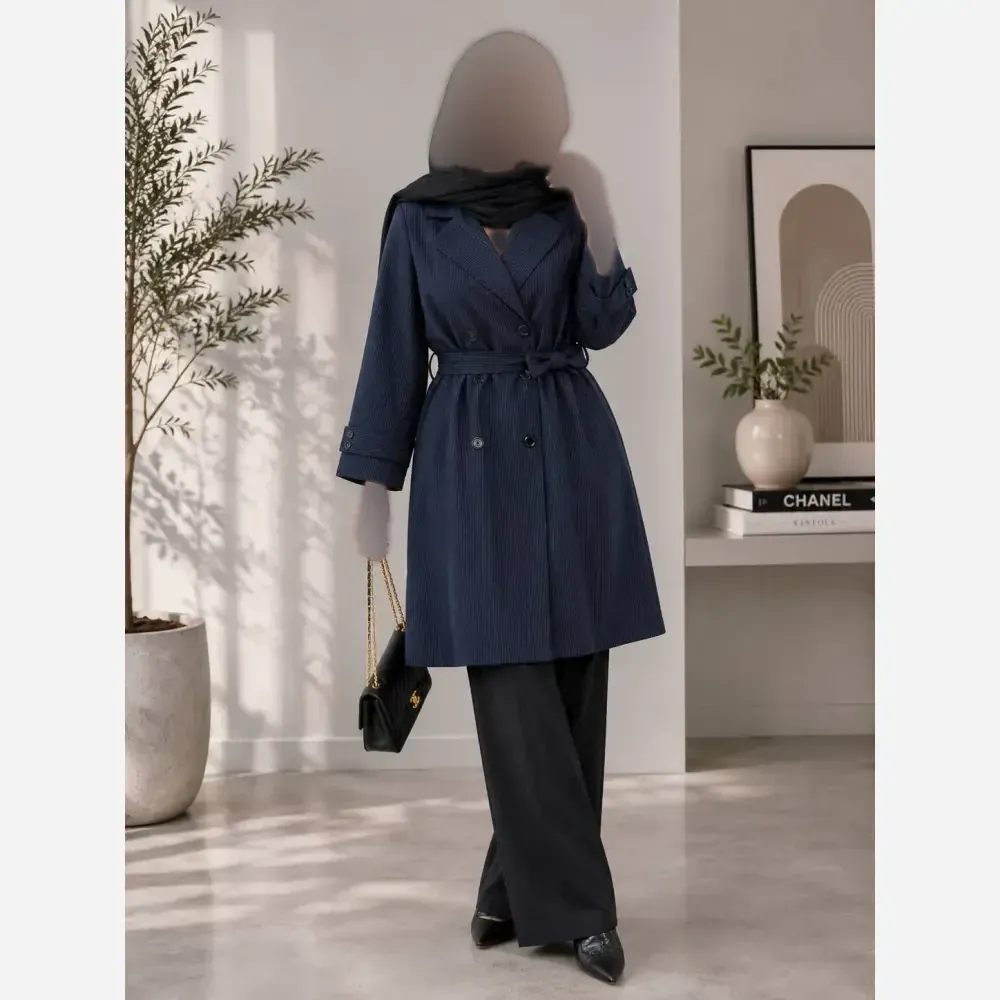 مانتو دیپلمات راه راه زنانه مشکی و سورمهای