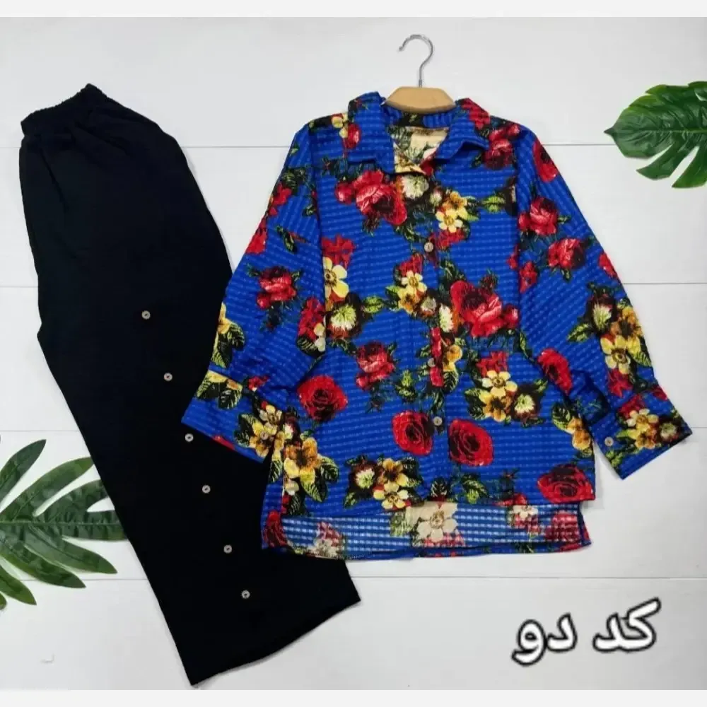 ست شومیز و شلوار نخی طرح دار قواره دار فری سایز