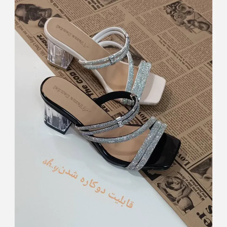 کفش مجلسی زنانه دو کاره آیدا پاشنه شیشهای ورنی براق