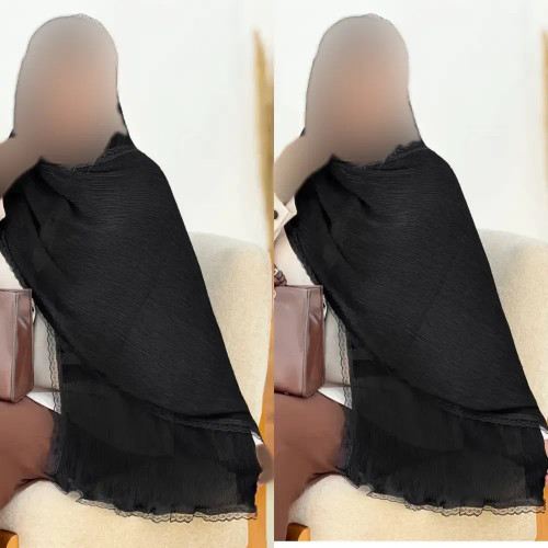 شال پلیسه لبه توری مشکی مجلسی