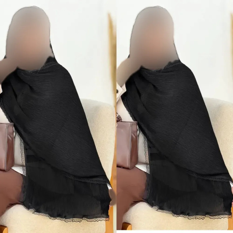 شال پلیسه لبه توری مشکی مجلسی