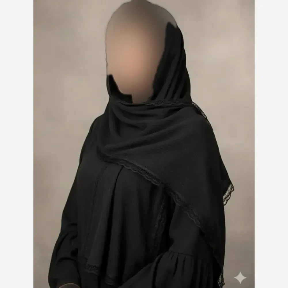 شال پلیسه لبه توری مشکی مجلسی