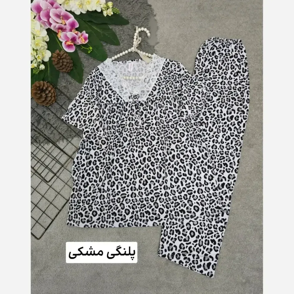 ست تیشرت و شلوار وارداتی گیاهی فری سایز رنگ میخک