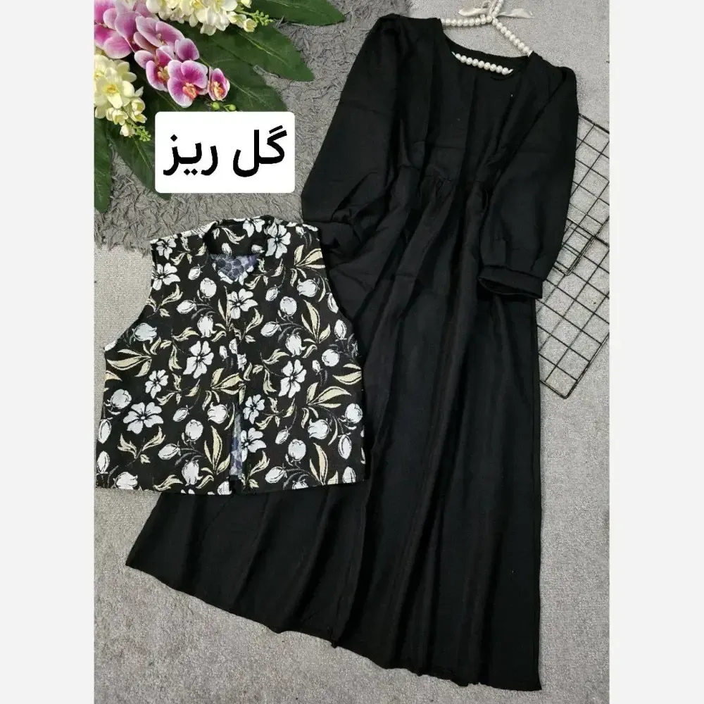 ست سارافون و جلیقه سوزن دوزی کرپ اندونزی فری سایز