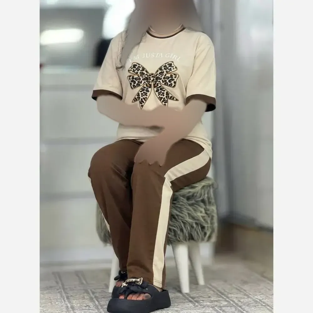 ست بلوز و شلوار زنانه جنس پنبه گلکسی فری سایز ژیوا