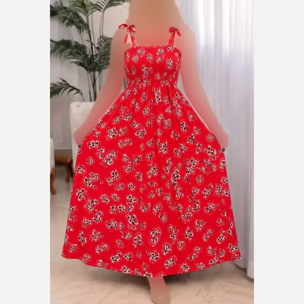 پیراهن نخی زنانه مدل ملیس فری سایز کش دوزی شده