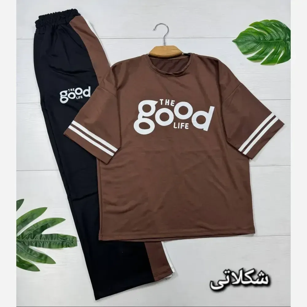 ست تیشرت و شلوار پنبه گلکسی زنانه مدل good سایز فری 38 تا 46