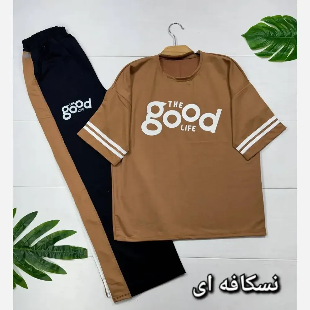 ست تیشرت و شلوار پنبه گلکسی زنانه مدل good سایز فری 38 تا 46