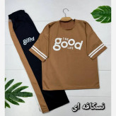 ست تیشرت و شلوار پنبه گلکسی زنانه مدل good سایز فری 38 تا 46