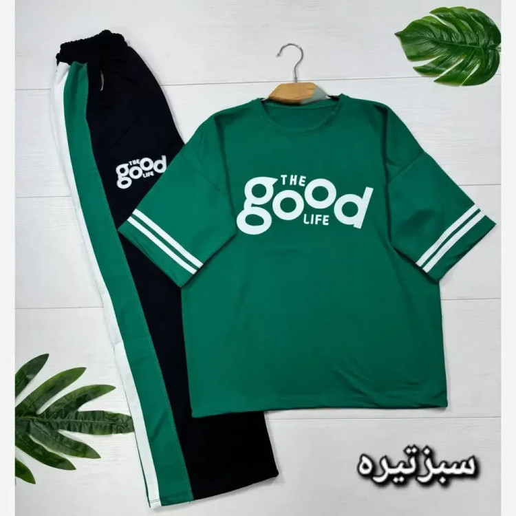 ست تیشرت و شلوار پنبه گلکسی زنانه مدل good سایز فری 38 تا 46