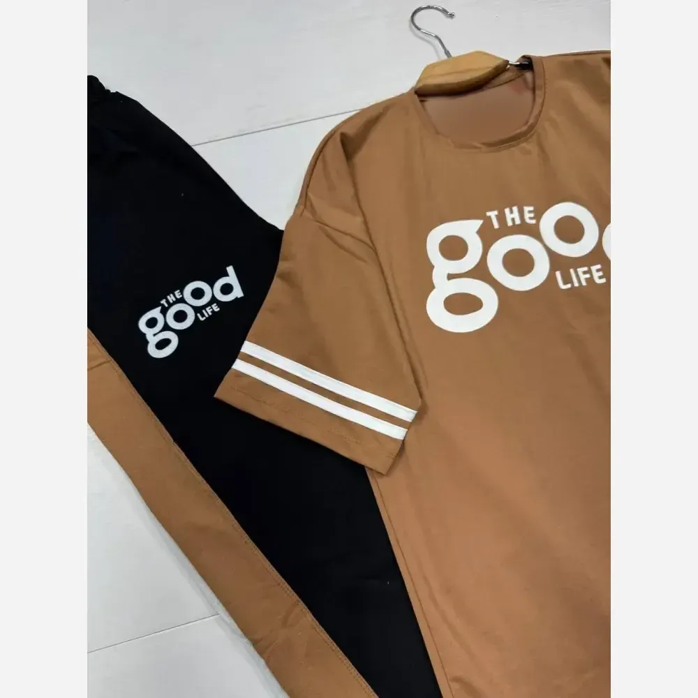 ست تیشرت و شلوار پنبه گلکسی زنانه مدل good سایز فری 38 تا 46