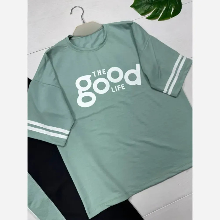 ست تیشرت و شلوار پنبه گلکسی زنانه مدل good سایز فری 38 تا 46