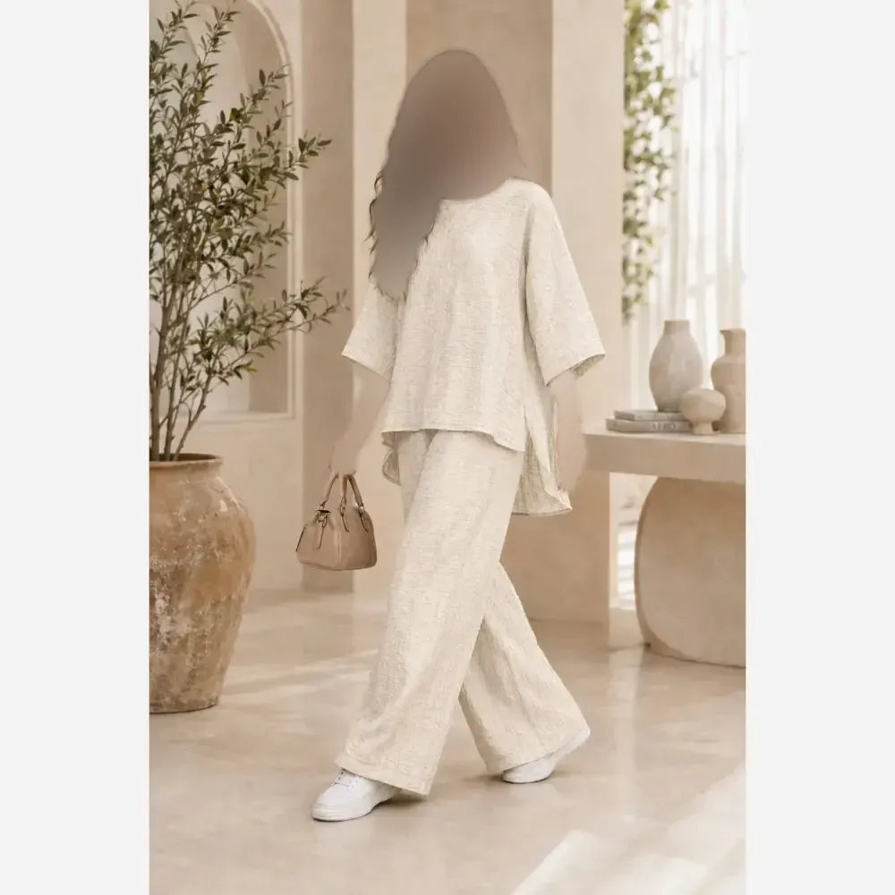ست ابرنگی قواره دار سوپر پنبه درجه یک نسکافه سفید صورتی سایز بزرگ