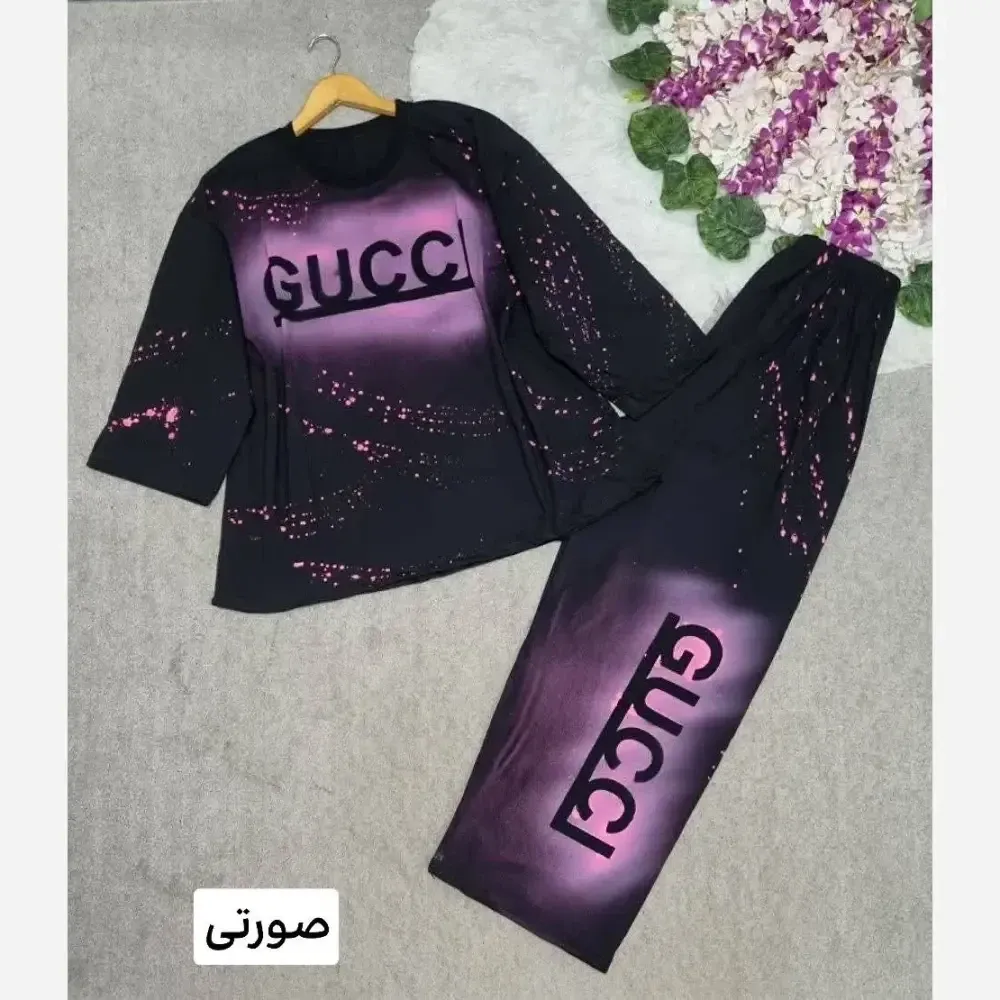 ست ابرنگی قواره دار سوپر پنبه درجه یک نسکافه سفید صورتی سایز بزرگ