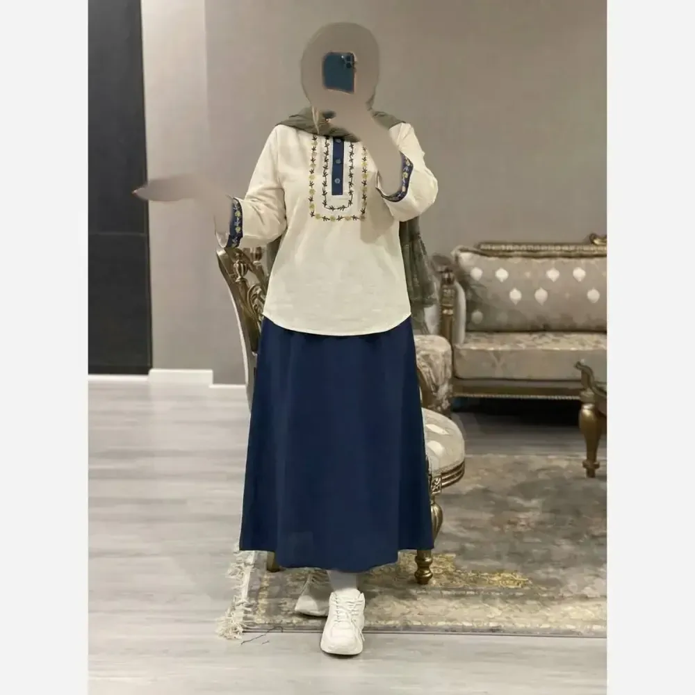 ست شومیز و دامن ژیوا جنس لنین و شانشون سایز فری 38 تا 46 رنگی