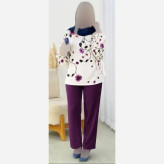 ست شومیز و شلوار مدل شکوفه جنس بوگاتی سایز فری 36 تا 46