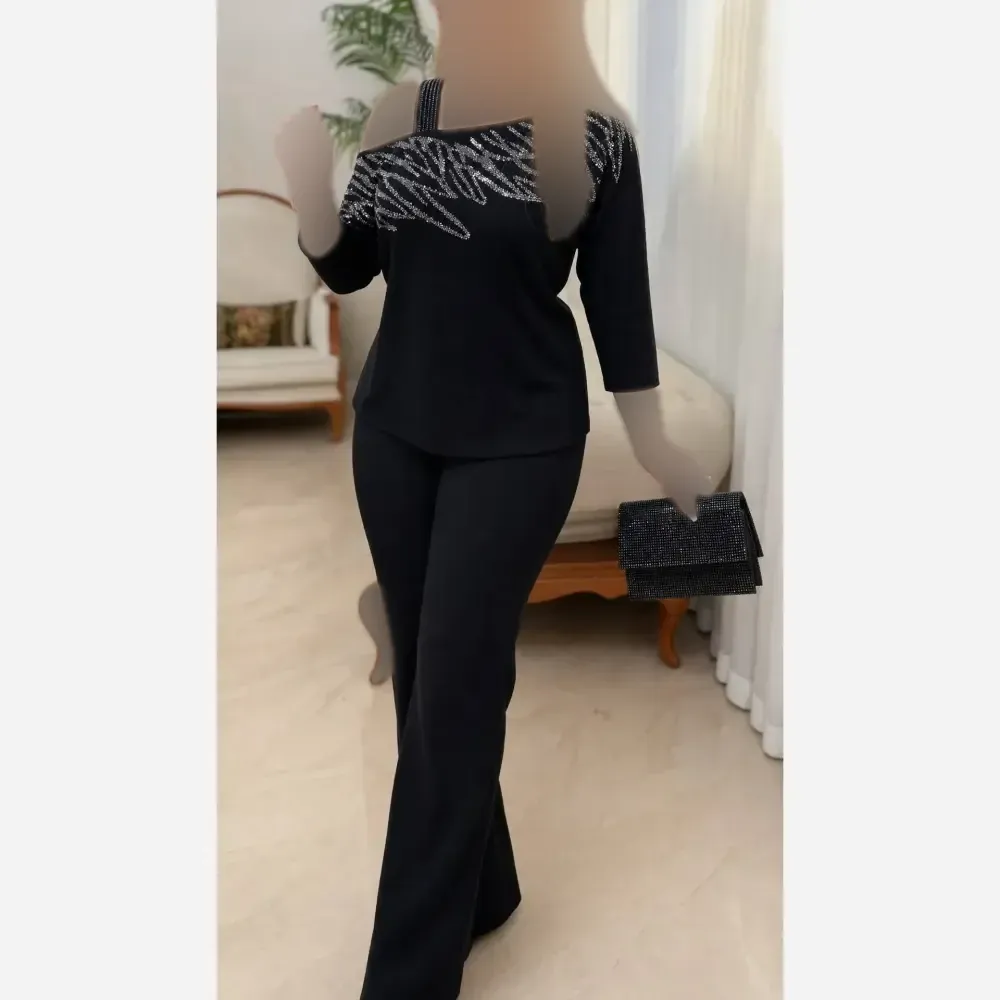 شومیز مجلسی زنانه نگین کاری شده پنبه لاکرا مشکی فری سایز مناسب مهمانی