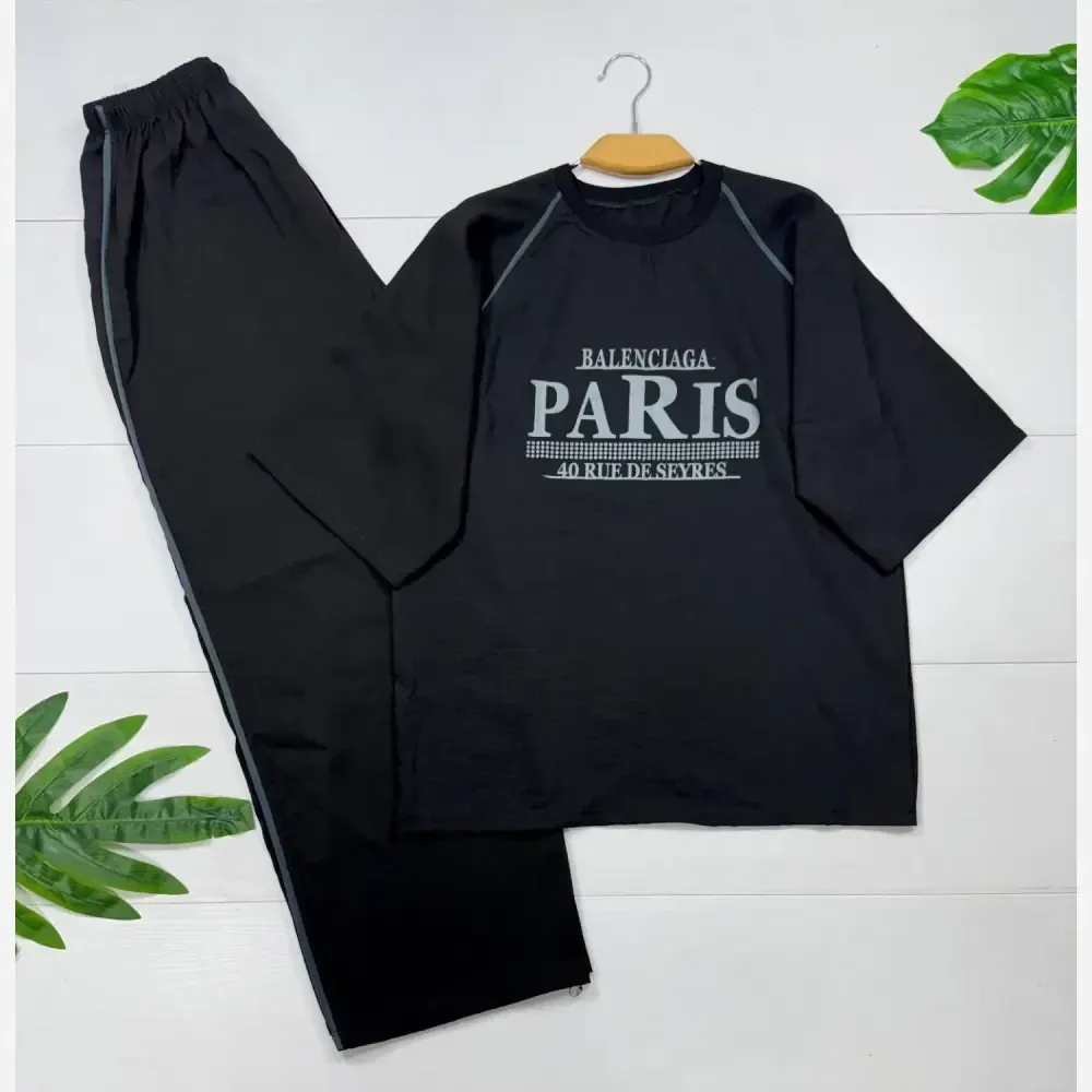ست لباس زنانه مدل paris جنس شانتون کبریتی رنگ مشکی سایز فری 38 تا 46