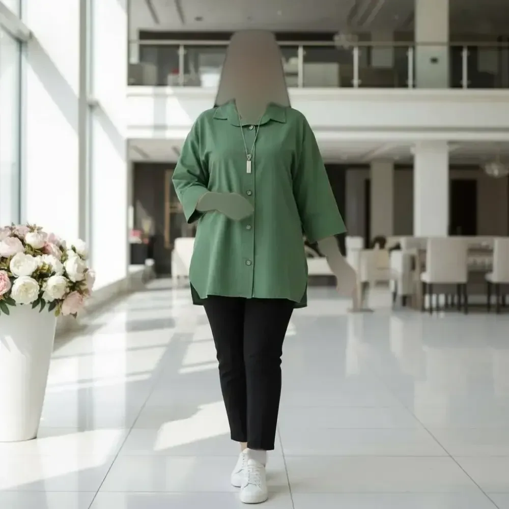 مانتو باکسی ستایش جنس لنین پنبه فری سایز