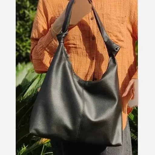 کیف چرمی بند گره ای زنانه مشکی موکا سایز آزاد