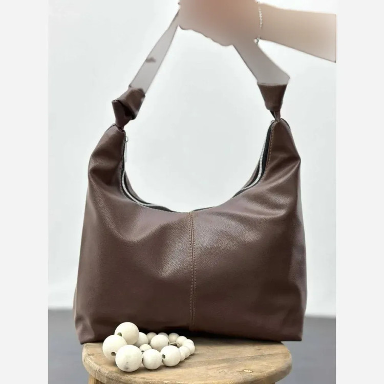 کیف چرمی بند گره ای زنانه مشکی موکا سایز آزاد