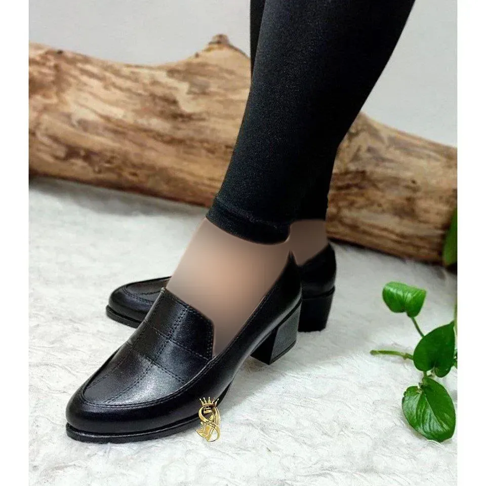 کفش طبی زنانه چرم صنعتی مدل چکاوک رنگ مشکی پاشنه 5 سانتی سایز 37 تا 41