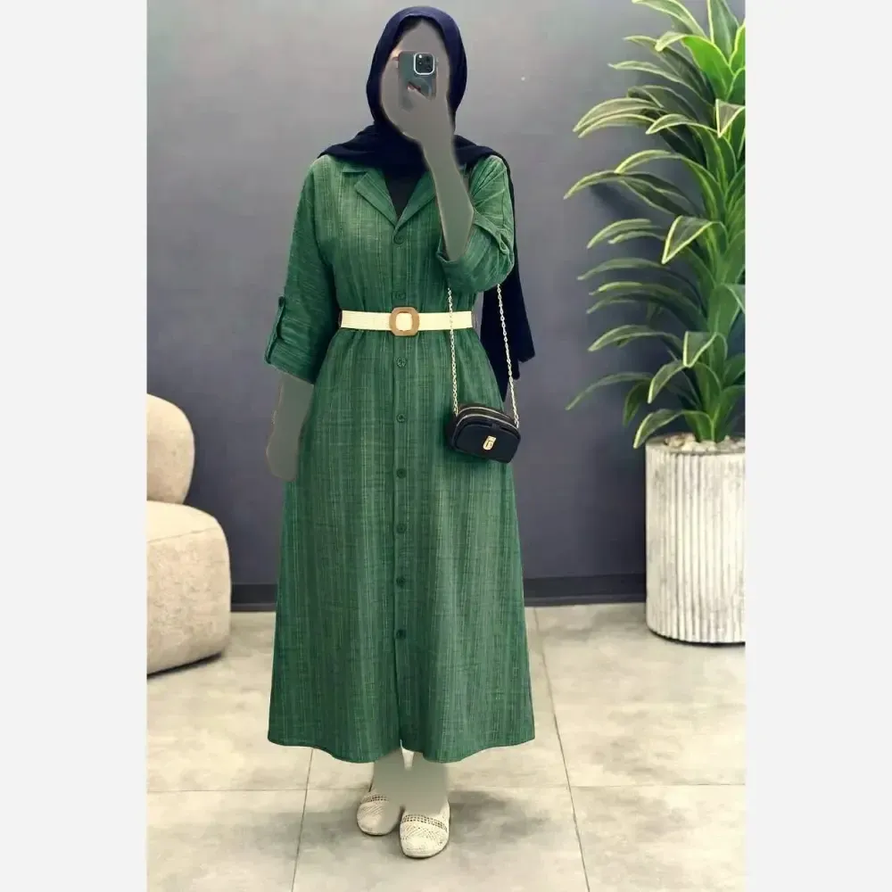 کفتان زنانه جنس شانتون با کمربند کنفی سایز فری 38 تا 46 رنگ بندی متنوع