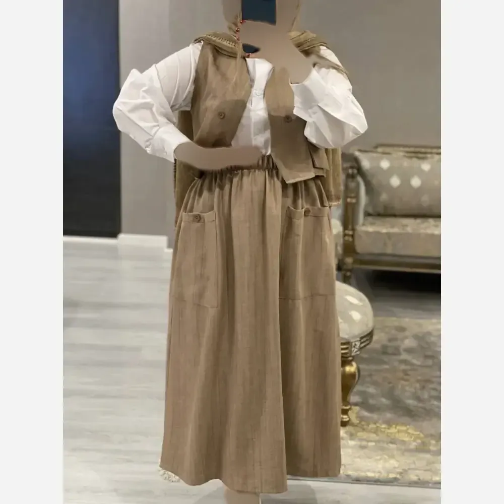 ست سه تیکه شومیز داکرون و جلیقه و دامن شانتون مدل ژینا سایز 38 تا 46