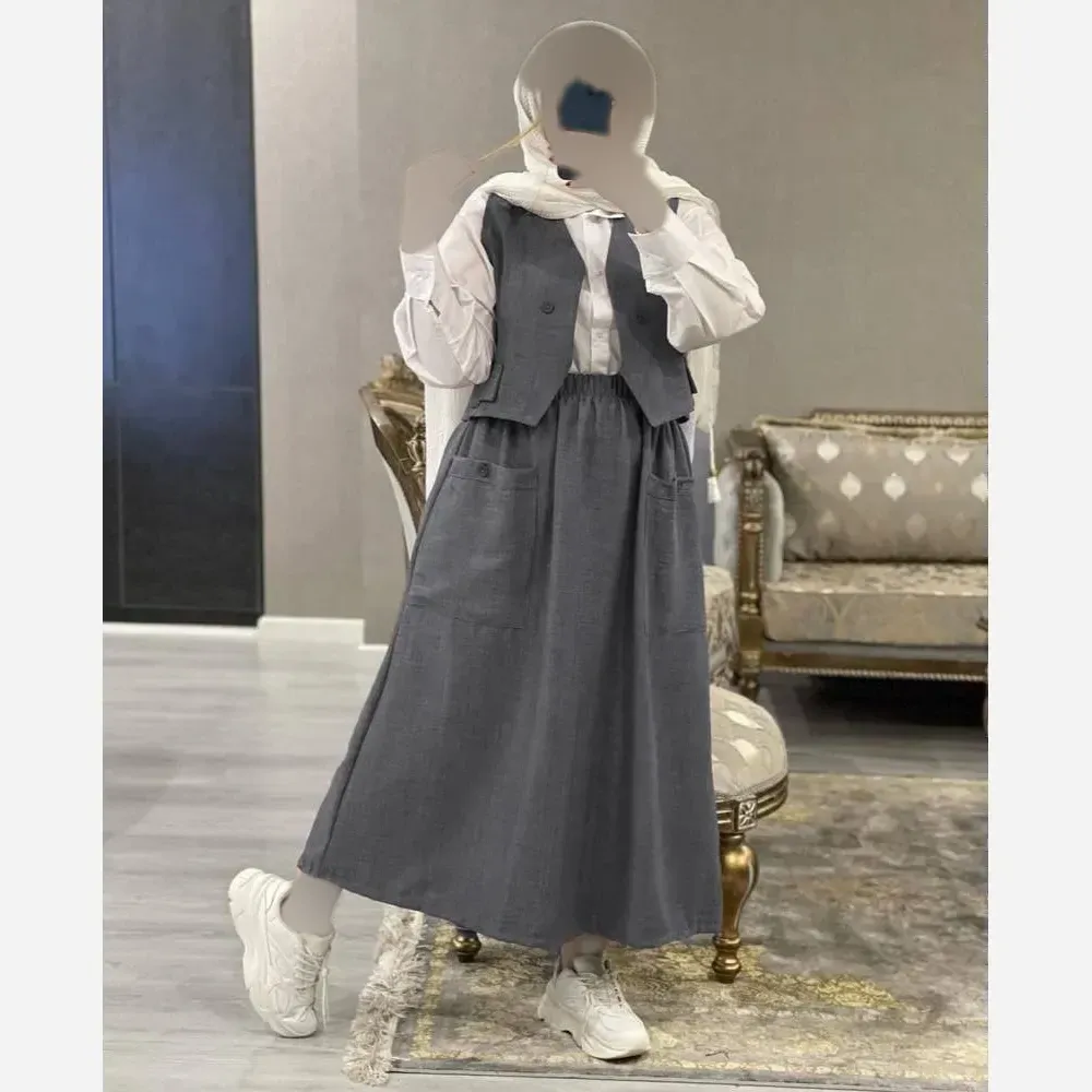 ست سه تیکه شومیز داکرون و جلیقه و دامن شانتون مدل ژینا سایز 38 تا 46